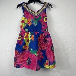 Girls Dress Colorful Floral Flower Pink Blue Crinoline THE CHILDRENS PLACE Sz 4